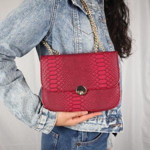 Faux Animal Leather Burgundy Golden Chain Crossbody Bag